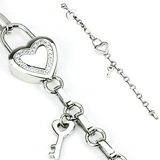 Secret Love - Heart Lock and Key Charm Stainless Steel Bracelet