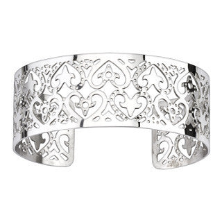 Heart's Desire – Polished Stainless Steel Intricate Cut-Out Hearts Patterned Cuff Bangle Bracelet