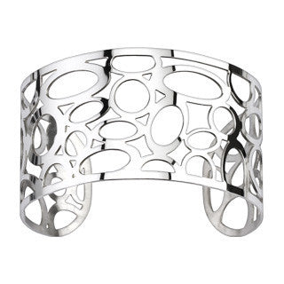 Bubble Tea –Cut-out bubble patterned polished silver stainless steel cuff bracelet