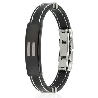 Equality– Equal symbol black rubber and stainless steel ID bracelet with white stitching