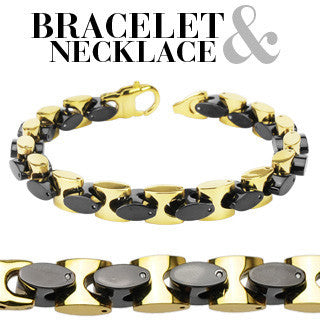 Manhattan After Dark Set – Black IP and gold IP stainless steel two-tone oval in square link necklace and bracelet set N4-B60