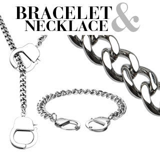 Under Arrest Set – Fun novelty silver stainless steel handcuff design necklace and bracelet set  N9-B23
