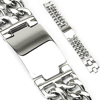 Silver Nova - Engraving Plate & Double Chains Stainless Steel Bold Bracelet