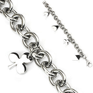 Card Shark Charm Bracelet - Round Pieces Of Stainless Steel Makes Our Beautiful Bracelet with Four Charms