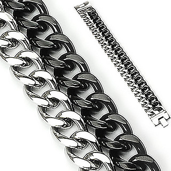 Balance - Heavy Duty Black and Stainless Steel Dual Band Razor Finish Bracelet