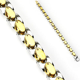 St. Tropez Bracelet - Gold IP and silver stainless steel two-tone oval in square link bracelet