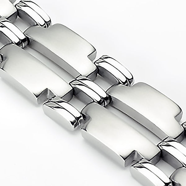 Big Ticket - Wide T-link dual finish double band men's stainless steel bracelet