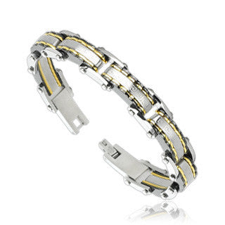 Labyrinth - Joined Arcs Design Golden and Stainless Steel Charming Bracelet