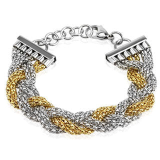 High Class- Silver Gold Stainless Steel Multi Strand Braided Twisted Chain Bracelet