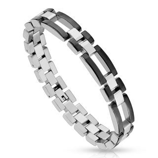 Rogue– Black IP and silver stainless steel two-tone rectangle link bracelet