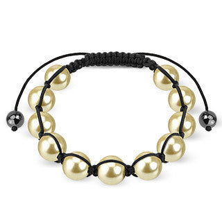 Golden Child – Pale Gold Pearl Beaded Traditional Buddhist Shamballa Style Bracelet