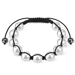 Pearls of Wisdom - Traditional Buddhist White and Black Shamballa Bracelet