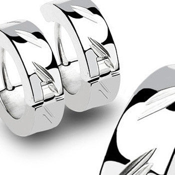 Silver Strike- Shiny Stainless Steel Cool Design Hinged Hook Earrings