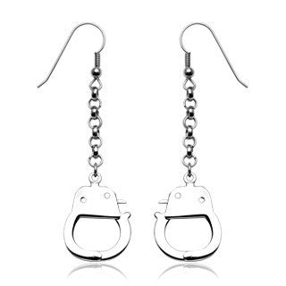 Under Arrest Earrings - Hook Style with Dangling Handcuffs Design Stainless Steel Earrings
