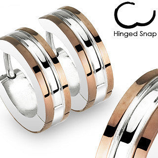 Caffeine - Two Tone Hinged Hoop Style Coffee and Stainless Steel Earrings