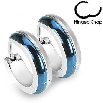 Blue Lagoon - Hinged Snap Blue and Stainless Steel Classic Earrings