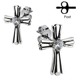 Guiding Star Cross Earrings - Cross Stainless Steel Pretty Design Earrings with Cubic Zirconias