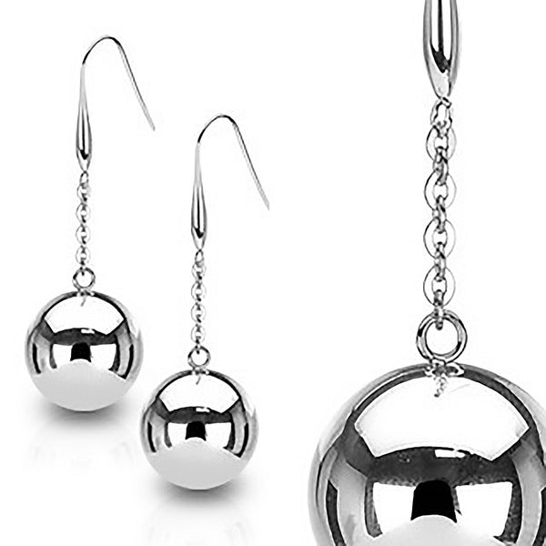 Ball & Chain - Sparkling Stainless Steel Light Ball Long Earrings