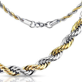 Famous - Twisted Rope Design Silver and Gold Stylish Stainless Steel Necklace