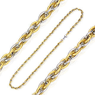 High Roller Silver - Classic Style Stainless Steel Tri-Link Two Tone IP Gold Chain Necklace