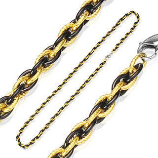 High Roller - Anodized Black and Gold Tri-Link Stainless Steel Classic Chain