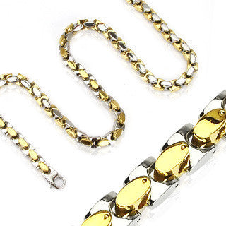 St. Tropez Necklace Gold IP and stainless steel two tone oval in square link necklace