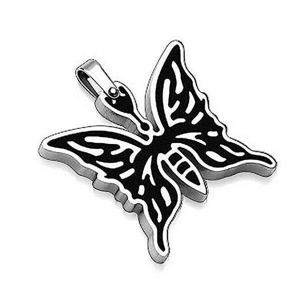 Black Butterfly - Nature Inspired Black Stainless Steel Butterfly Pendant
