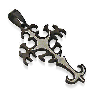 Nomad - Black Plated Stainless Steel Tribal Cross Pendant