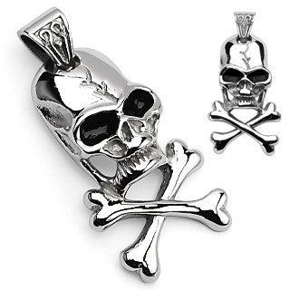 Classic Crossbones - Typical Dangerous Style Stainless Steel Skull and Crossbones Pendant