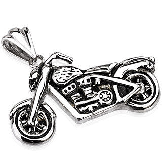 Highway Star – Detailed, oxidized silver stainless steel motorcycle pendant