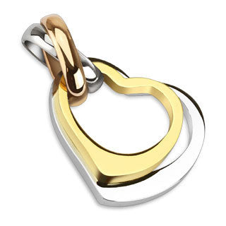 Two Become One - Tri-Toned Double Heart Couple's Pendant