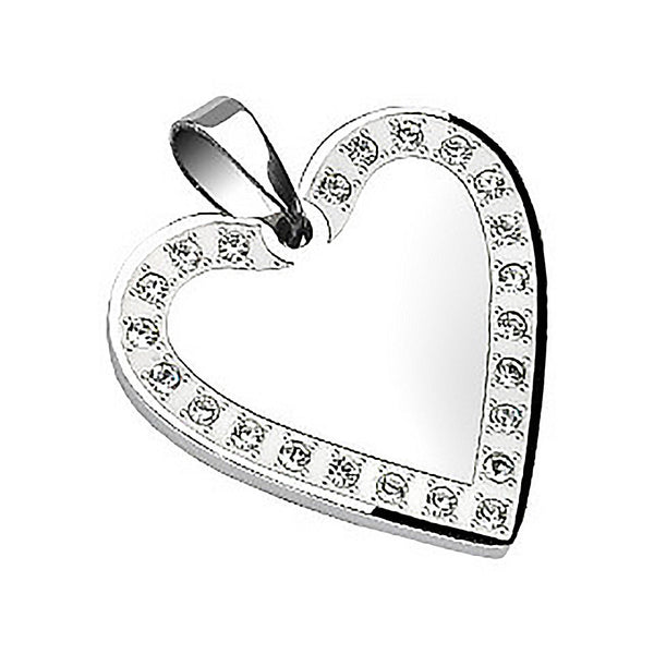 Be Steel My Heart - Heart Shaped Romantic Stainless Steel Pendant with Cubic Zirconias