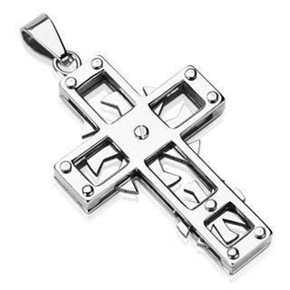 Mechanicross - Cool Swirls and Edges Master Work Of Craftsmanship Stainless Steel Cross Pendant