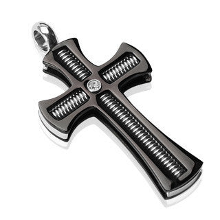 Raven's Cross - Gothic Black Stainless Steel Intricately Detailed Pendant