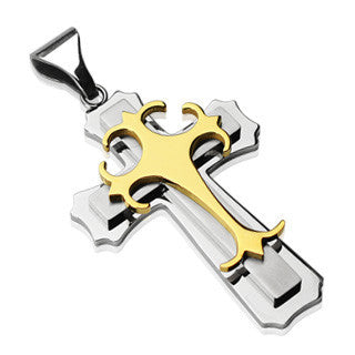 Crossroads Gold - Designed with Rich Finish Gold Plated Stainless Steel Classic Approach Cross Pendant