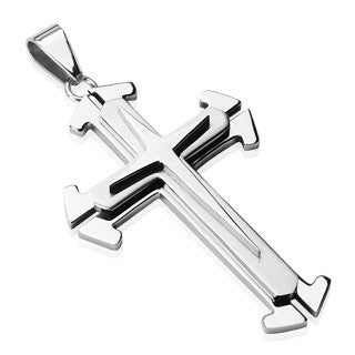 Faith In Steel - Molded To Perfection Stainless Steel Beautiful Three Layered Cross Pendant