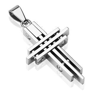 The Architect - Tri-Parted Interlaced Trinity Cross High Polished Stainless Steel Pendant