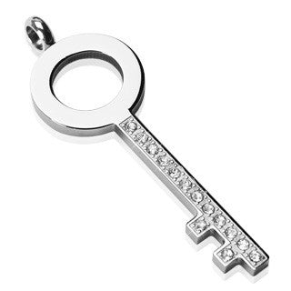 VIP Key - Wonderfully Crafted with White Cubic Zirconias Stainless Steel Artistic Design Key Pendant For Someone Very Important