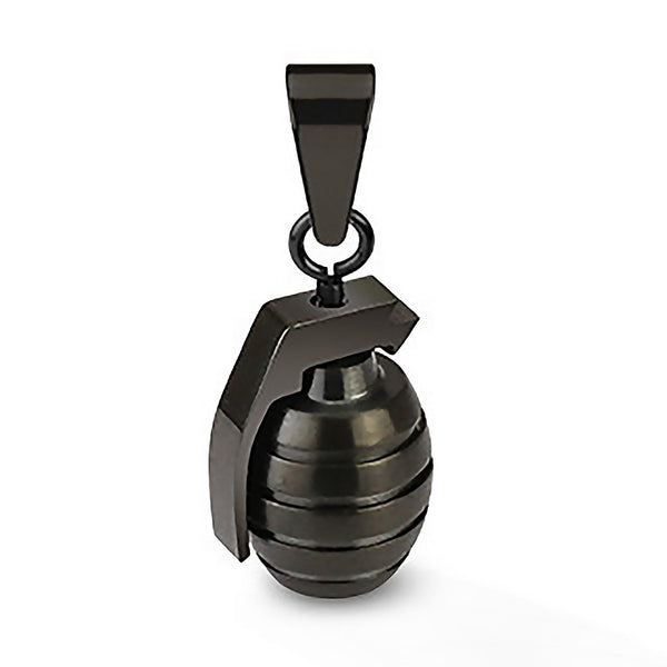 Black Grenade - Carved black IP stainless steel military look hand grenade pendant