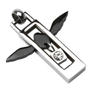 Flight - Black Angel Wings Square Silver and Black Stainless Steel Pendant