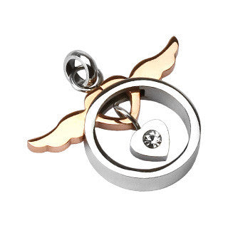 Love Takes Flight - Winged Heart Stainless Steel Pendant with Cubic Zirconia