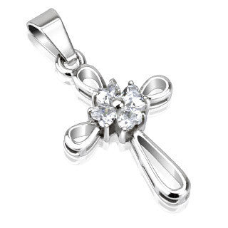 Faith & Luck - Clover Hearts with Cubic Zirconia Stainless Steel Elegant Cross Pendant