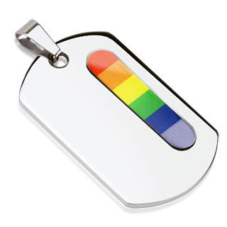 Diversity Dog Tag - Vertical Rainbow Bar Stainless Steel Engrave Ready Dog Tag Pendant