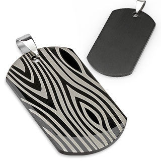 Wild Thing – Edgy rock and roll black silver stainless steel etched zebra print dog tag