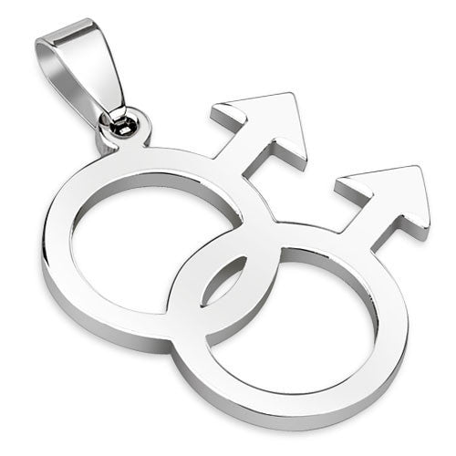 Boys Will Be Boys – Double linked male symbol silver stainless steel pendant