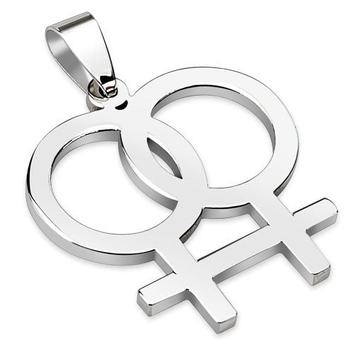 Girls Will Be Girls – Double linked female symbol silver stainless steel pendant