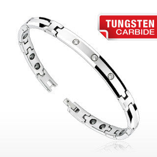 Power of Three - Bio-Magnetic Trendy Tungsten Carbide Bracelet With Cubic Zirconias