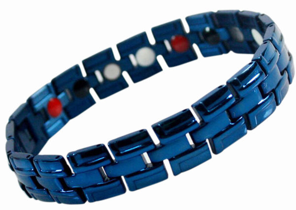 Remedy in Blue - 4 in 1 germanium anion far infrared magnetic therapy blue IP multi-link stainless steel bracelet