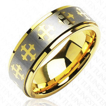 King Of The Castle - Finely Crafted Brushed Silver and Gold Tungsten Carbide Ring