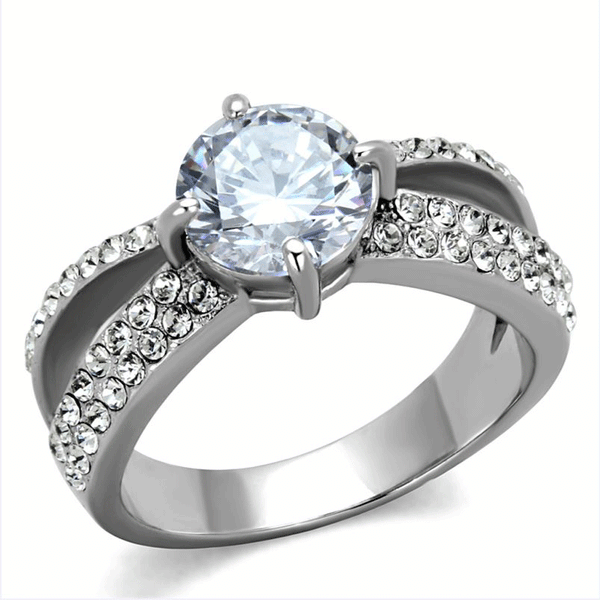 At Last - 2 CT. Equivalent Cubic Zirconia and Pave Stone Engagement Ring